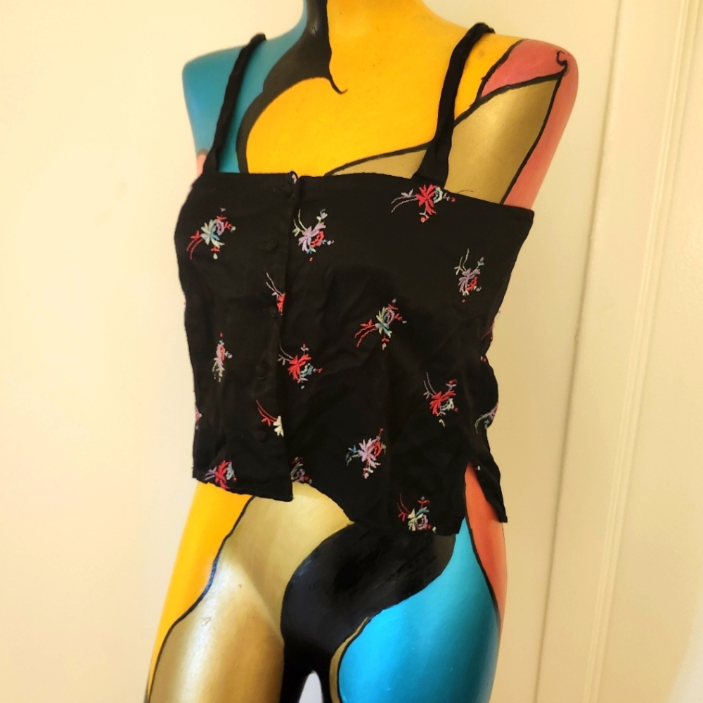 90's Vintage Prophecy Button-Up Goth Floral Embroidery Tank